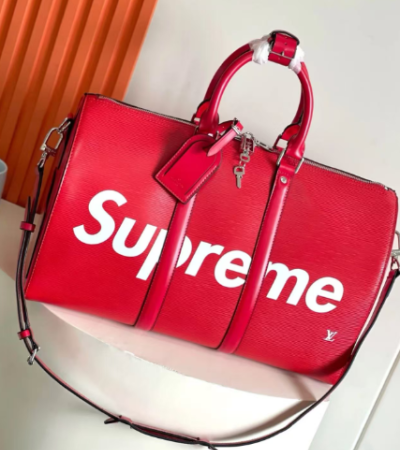 LOUIS VUITTON LV SUPREME KEEPALL BANDOULIERE 45 EPI LEATHER RED TRAVEL BAG 45*22*20CM MASTER QUALITY