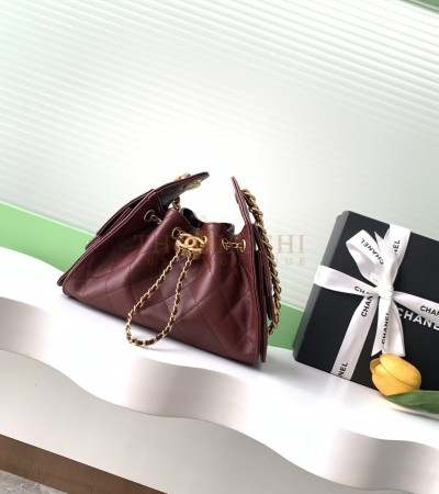 CHANEL 25C HOBO AS5631 HOBO DRAWSTRING BAG BURGUNDY LEATHER WITH GOLD CHAIN 22*12.5*20CM MASTER QUALITY 